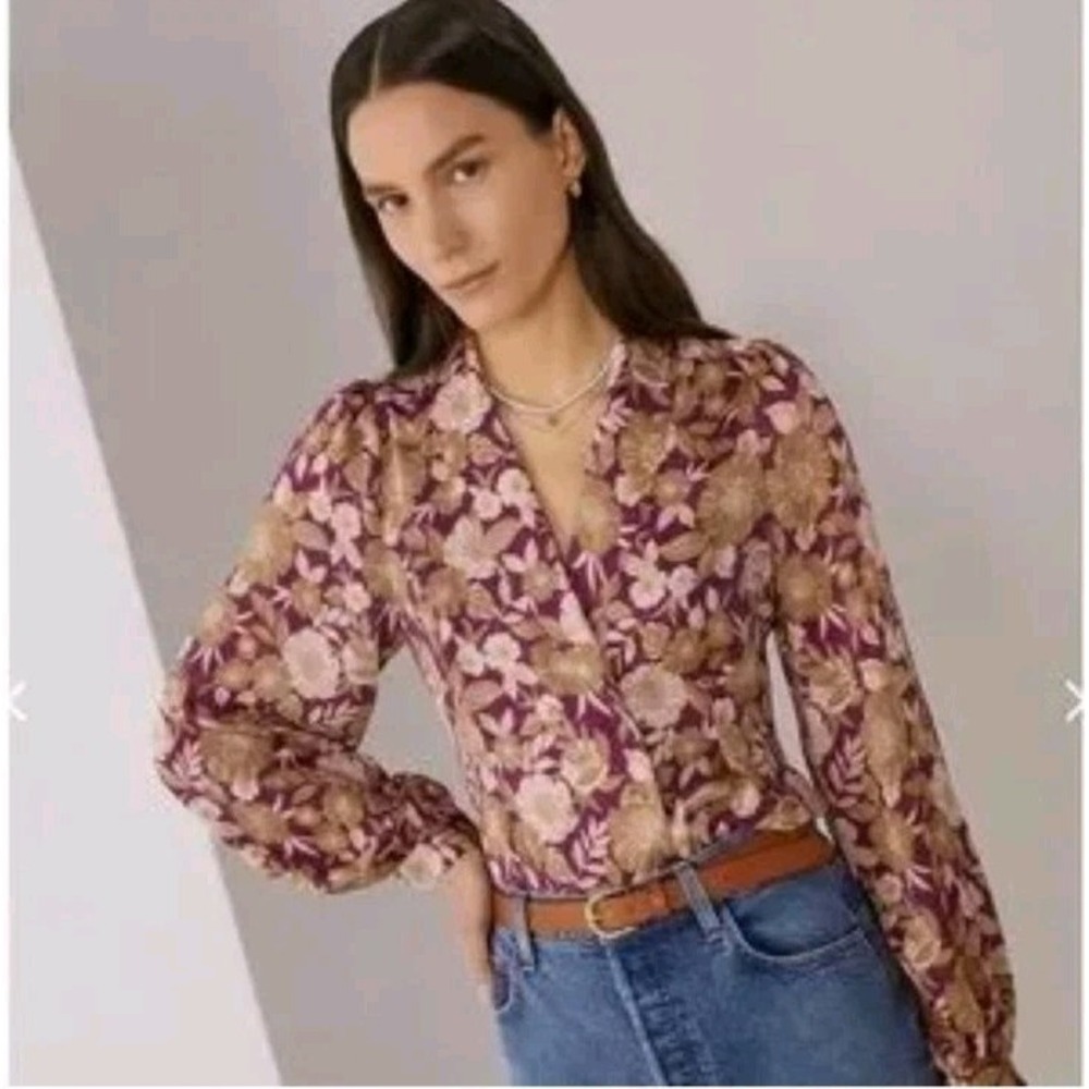 FAVORITE DAUGHTER Rani Pleated Floral Long Sleeve Blouse $198 size S Boho